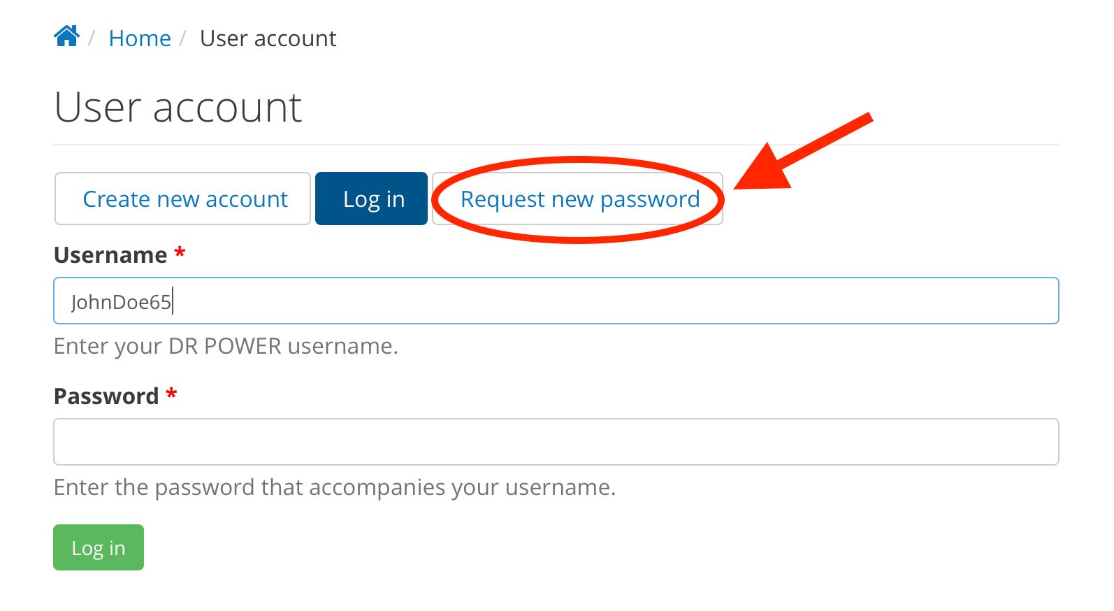 Request New Password