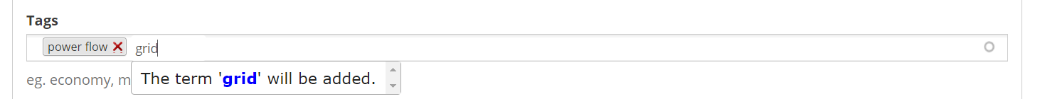 screen capture of Tags field showing "The term will be added." message