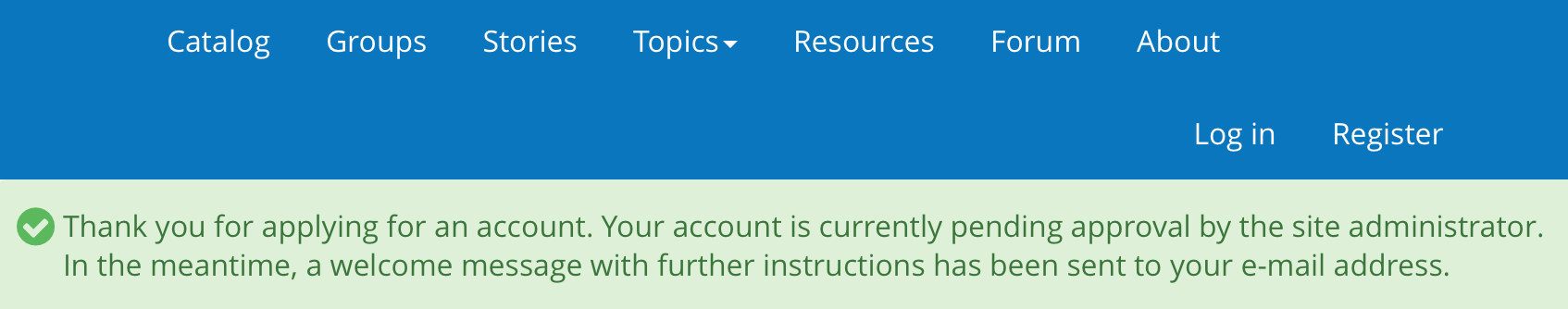 Account creation confirmation message